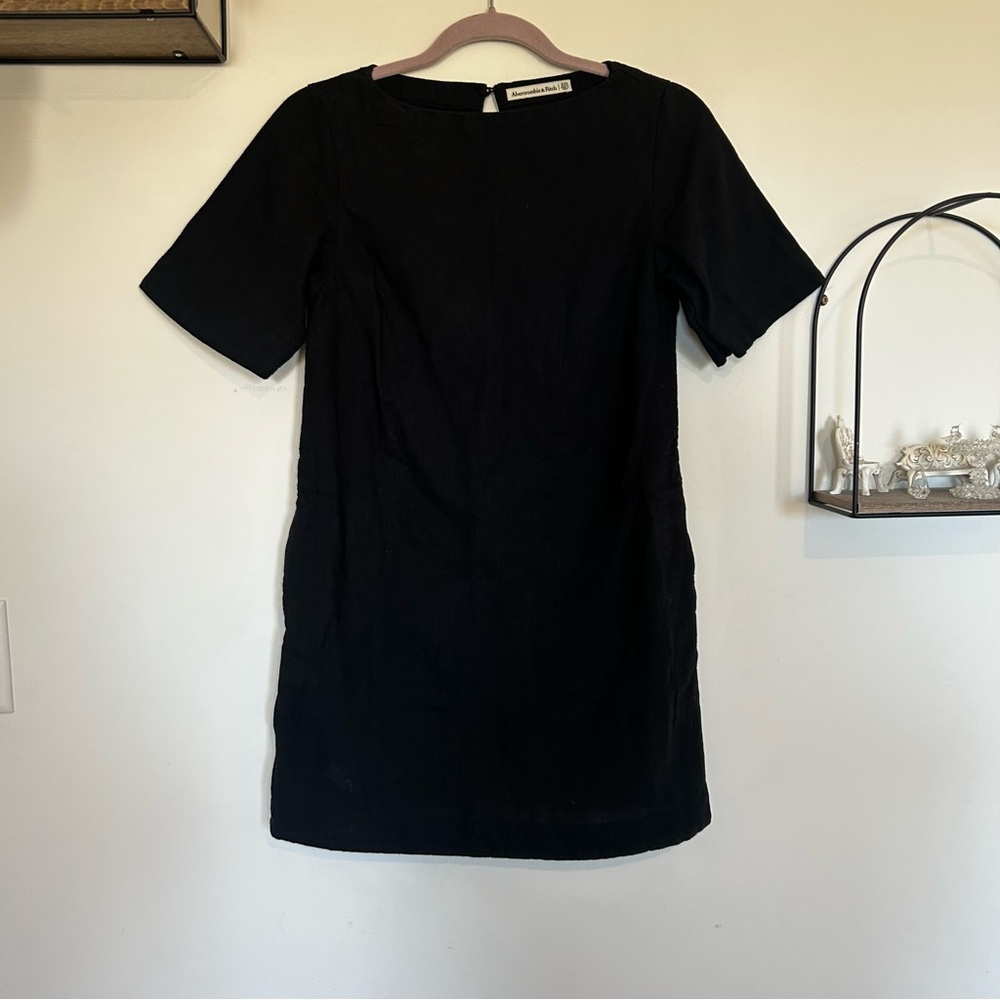 Abercrombie Fitch Black Linen Cotton Blend Short Sleeve Shift T Shirt Mini Dress